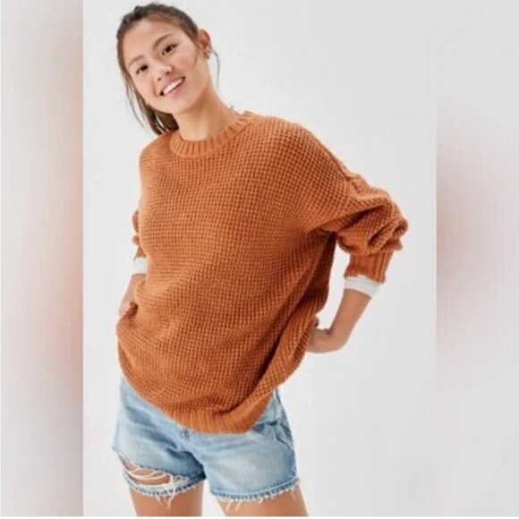 American Eagle Outfitters Brown Orange Crewneck Oversized Sweater Size Medium - Picture 1 of 7